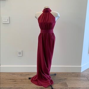 Lulus Elegant Halter Neck Burgundy Dress